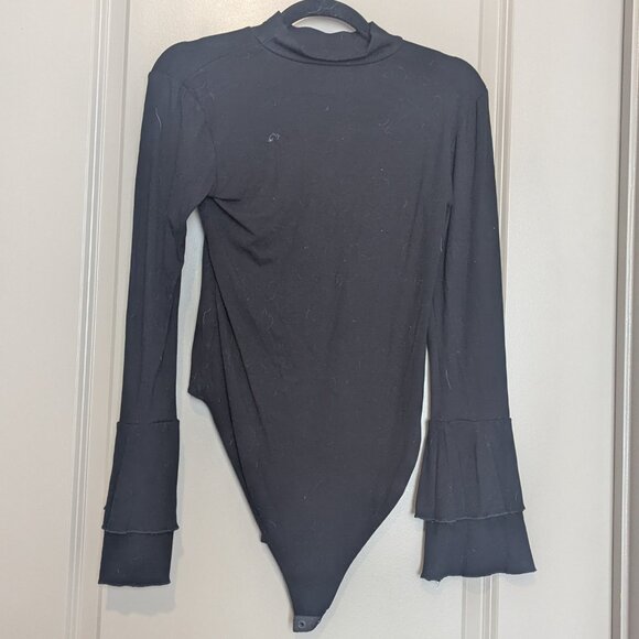 MANGOPOP Turtle Mock Neck Long Sleeve Bell Sleeve Bodysuit blouse for Dressy Cas - Picture 5 of 7